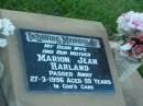 
Marion Jean HARLAND,
wife mother,
died 27-3-1996 aged 59 years;
Killarney cemetery, Warwick Shire
