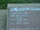 
Ian Peter (Jock) MCARTHUR,
born 20 April 1914,
died 11 July 1993;
Killarney cemetery, Warwick Shire
