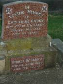 Catherine CAREY, wife of G.W. CAREY, died 29 Jan 1938 aged 69 years; George W. CAREY, died 24 April 1940 aged 72 years; Killarney cemetery, Warwick Shire 