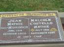 Jean MATHIE (nee MURDOCH), June 1914 - Oct 2000; Malcolm Costello MATHIE, July 1915 - Sept 1990; Killarney cemetery, Warwick Shire 