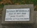 Leonie MCDONALD, died 1 May 1962 aged 3 days; Killarney cemetery, Warwick Shire 