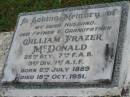 William Frazer MCDONALD, husband father grandfather, born 6 July 1889, died 18 Oct 1951; Killarney cemetery, Warwick Shire 