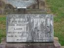 
John Robert LAIRD,
husband father,
died 12 May 1956 aged 81 years;
Margaret Elizabeth LAIRD,
mother,
died 16 Jan 1968 aged 82 years;
Killarney cemetery, Warwick Shire
