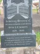 
Otto C.F. SCHUTT,
husband father,
1871 - 1932;
Killarney cemetery, Warwick Shire
