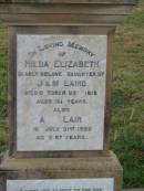 
Hilda Elizabeth,
daughter of J. & M. LAIRD,
died 23 Oct 1918 aged 16 12 years;
David LAIRD,
died 31 July 1920 aged 87 years;
Mary Eva LAIRD,
wife mother,
died 24 Aug 1952 aged 71 years;
James David LAIRD,
father,
died 14 July 1954 aged 84 years;
John Alexander LAIRD,
died 11 weeks,
son of D. & J. LAIRD;
James TYLER,
infant son of M. & R. TYLER;
Killarney cemetery, Warwick Shire
