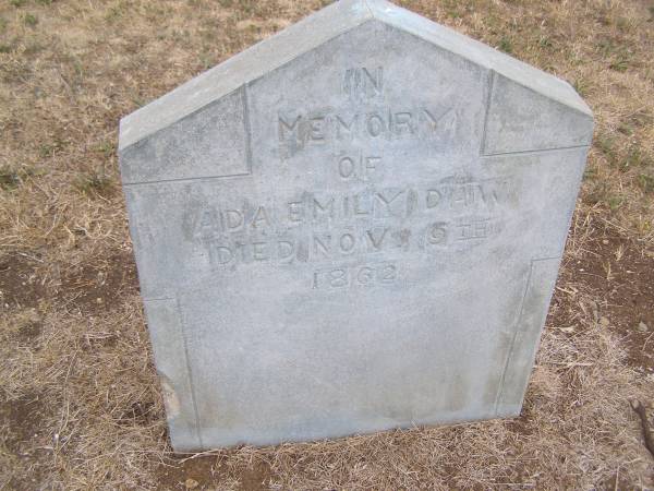 Ada Emily DAW  | d: 9 Nov 1862  |   | Kingscote historic cemetery - Reeves Point, Kangaroo Island, South Australia  |   | 