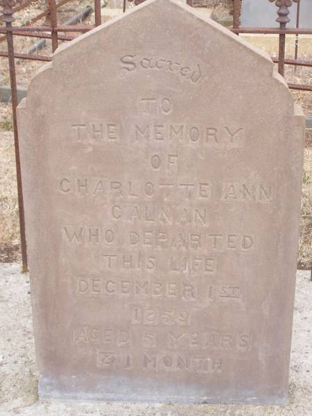 Charlotte Ann CALNAN  | d: 1 Dec 1850 aged 5 y, 1 mo  |   | Kingscote historic cemetery - Reeves Point, Kangaroo Island, South Australia  |   | 