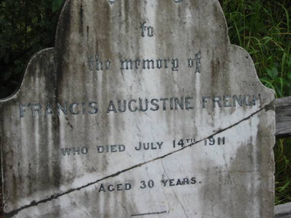 Francis Augustine FRENCH,  | died 14 July 1911 aged 30 years;  | Kingston Pioneer Cemetery, Logan City  | 