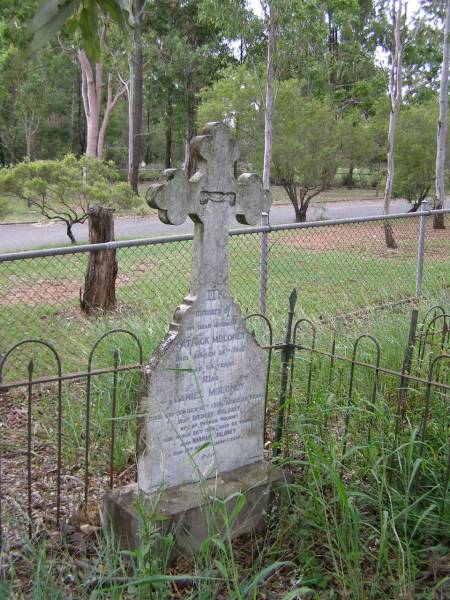 Patrick MOLONEY, husband,  | died 26 March 1912 aged 64 years;  | Daniel MOLONEY,  | died 6 Sept 1913 aged 22 years;  | Bridget MOLONEY, wife of Patrick MOLONEY,  | died 20 March 1926 aged 68 years;  | Norman MOLONEY,  | died 19 May 1901 aged 1 year;  | Kingston Pioneer Cemetery, Logan City  | 