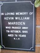Kevin William MARSDEN, died 7 Oct 1995 aged 76 years; Lawnton cemetery, Pine Rivers Shire 