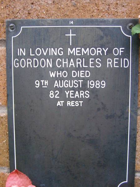 Gordon Charles REID,  | died 9 Aug 1989 aged 82 years;  | Lawnton cemetery, Pine Rivers Shire  | 