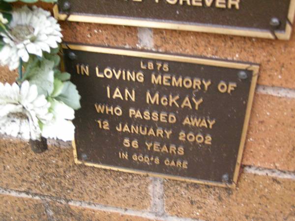 Ian MCKAY,  | died 12 Jan 2002 aged 56 years;  | Lawnton cemetery, Pine Rivers Shire  | 