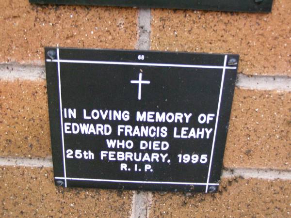 Edward Francis LEAHY,  | died 25 Feb 1995;  | Lawnton cemetery, Pine Rivers Shire  | 