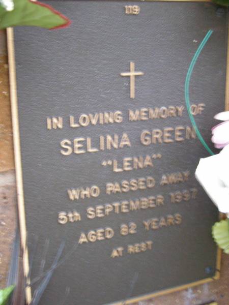 Selina (Lena) GREEN,  | died 5 Sept 1997 aged 82 years;  | Lawnton cemetery, Pine Rivers Shire  | 