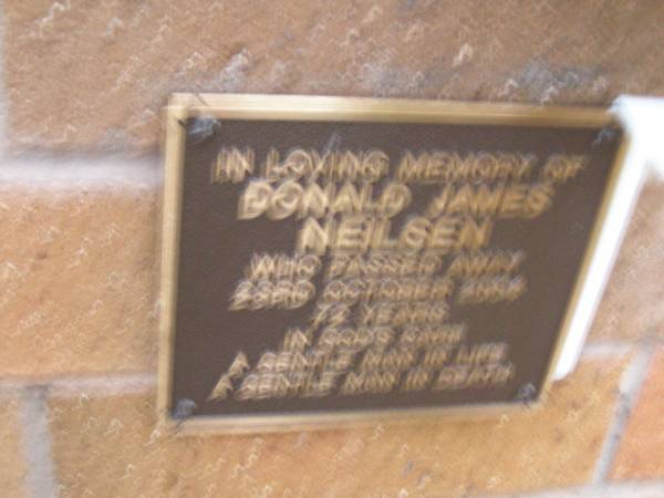 Donald James NEILSEN,  | died 23 Oct 2004 aged 72 years;  | Lawnton cemetery, Pine Rivers Shire  | 