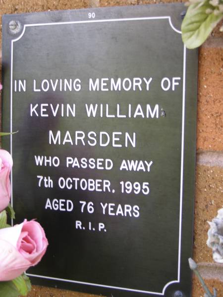 Kevin William MARSDEN,  | died 7 Oct 1995 aged 76 years;  | Lawnton cemetery, Pine Rivers Shire  | 