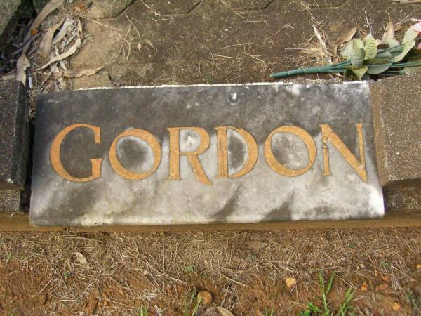 William GORDON,  | husband father,  | died 25 Dec 1935 aged 80 years;  | Douglas,  | son,  | died in infancy;  | Mary Jane GORDON,  | mother,  | died 28 Aug 1945 age 82 years;  | Lawnton cemetery, Pine Rivers Shire  | 