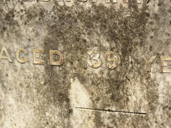 Annie,  | wife of W,H. BOND,  | mother,  | died 14 Feb 1903 aged 39 years;  | Lawnton cemetery, Pine Rivers Shire  | 