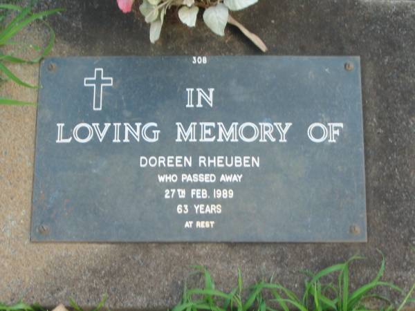 Doreen RHEUBEN,  | died 27 Feb 1989 aged 63 years;  | Lawnton cemetery, Pine Rivers Shire  | 
