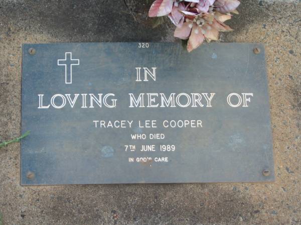 Tracey Lee COOPER,  | died 7 June 1989;  | Lawnton cemetery, Pine Rivers Shire  | 