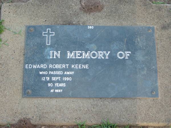 Edward Robert KEENE,  | died 12 Sept 1990 aged 90 years;  | Lawnton cemetery, Pine Rivers Shire  | 