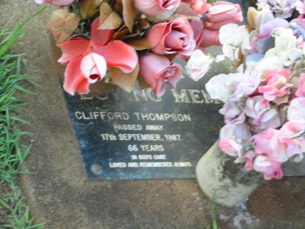 Clifford THOMPSON,  | died 17 Sept 1987 aged 66 years;  | Lawnton cemetery, Pine Rivers Shire  | 