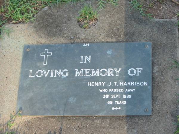 Henry J.T. Harrison,  | died 3 Sept 1989 aged 69 years;  | Lawnton cemetery, Pine Rivers Shire  | 