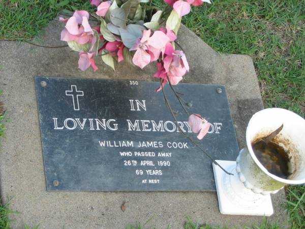 William James COOK,  | died 26 April 1990 aged 69 years;  | Lawnton cemetery, Pine Rivers Shire  | 