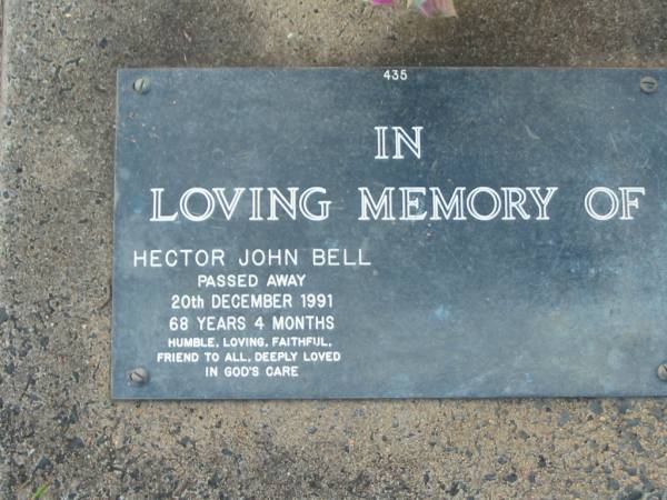 Hector John BELL,  | died 20 Dec 1991 aged 68 years 4 months;  | Lawnton cemetery, Pine Rivers Shire  | 