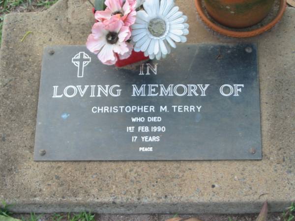 Christopher M. TERRY,  | died 1 Feb 1990 aged 17 years;  | Lawnton cemetery, Pine Rivers Shire  | 