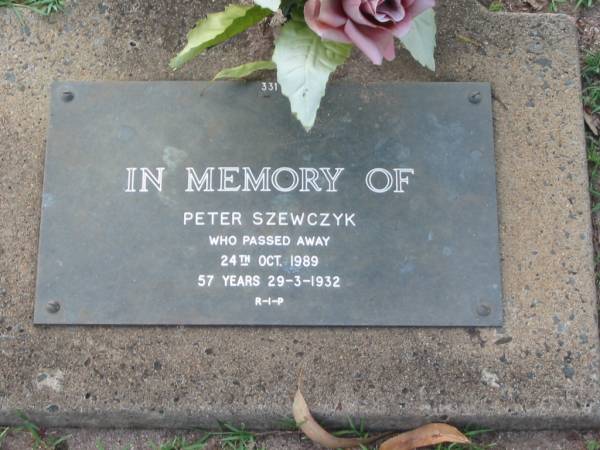 Peter SZEWCZYK,  | born 29-3-1932,  | died 24 Oct 1989 aged 57 years;  | Lawnton cemetery, Pine Rivers Shire  | 
