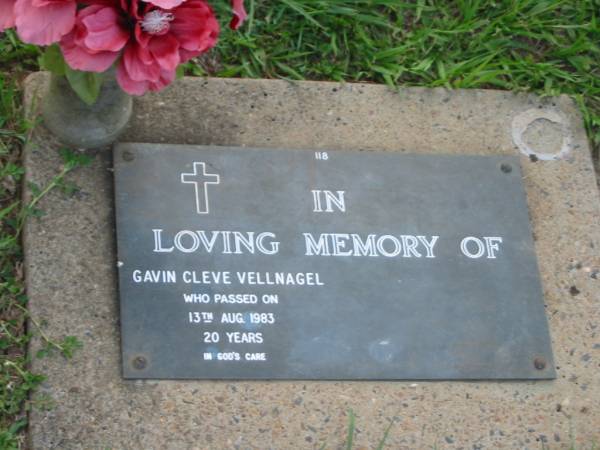 Gavin Cleve VELLNAGEL,  | died 13 Aug 1983 aged 20 years;  | Lawnton cemetery, Pine Rivers Shire  | 