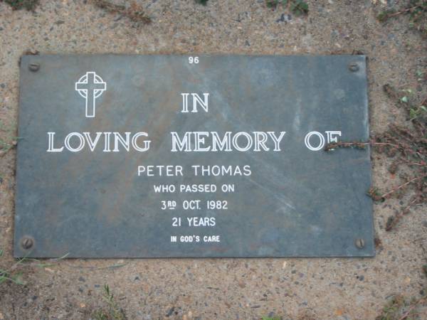 Peter THOMAS,  | died 3 Oct 1982 aged 21 years;  | Lawnton cemetery, Pine Rivers Shire  | 