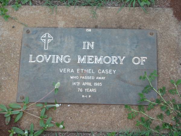 Vera Ethel CASEY,  | died 14 April 1985 aged 76 years;  | Lawnton cemetery, Pine Rivers Shire  | 