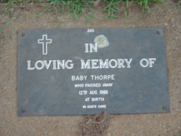 Baby THORPE,  | died 12 Aug 1986 at birth;  | Lawnton cemetery, Pine Rivers Shire  | 