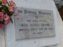 
Ada Agnes DEVINE,
mother,
died 26 Nov 1966;
Lawnton cemetery, Pine Rivers Shire
