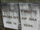 Eliza Maud WINNETTE, died 25 Sept 1944 aged 78 years; Lawnton cemetery, Pine Rivers Shire 