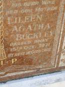 Eileen Agatha BUCKLEY, wife mother, died 15 Oct 1971; Lawnton cemetery, Pine Rivers Shire 