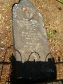 John CLUNE, died 20 July 1910 aged 42 years; John CLUNE, senr, died 31 July 1920 aged 84 years; Mary CLUNE, died 20 Oct 1925 aged 81 years; Lawnton cemetery, Pine Rivers Shire 