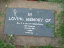 
Dale Ashton HOLLYMAN,
died 27 Dec 1981 aged 7 years;
Lawnton cemetery, Pine Rivers Shire
