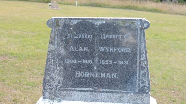 Alan HORNEMAN  | b: 1908  | d: 1919  |   | Wynford HORNEMAN  | b: 1855  | d: 1931  |   | Legume cemetery, Tenterfield, NSW  |   |   | 