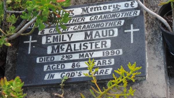 Emily Maud McALISTER  | d: 2 May 1990 aged 86  |   | Legume cemetery, Tenterfield, NSW  |   |   | 