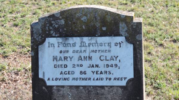 Mary Ann CLAY  | d: 2 Jan 1949 aged 86  |   | Leyburn Cemetery  |   | 