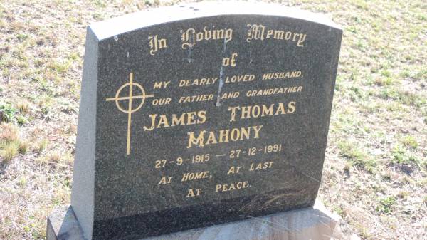 James Thomas MAHONY  | b: 27 Sep 1915  | d: 27 Dec 1991  |   | Leyburn Cemetery  |   | 
