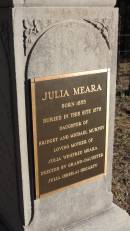 
Michael MURPHY
native of Cork Ireland
d: 7 Jan 1888 aged 53
Husband of Bridget MURPHY

Bridget MURPHY
d: 22 Jun 1902 aged 74

Julia MEARA
b: 1855
buried 1878
daughter of Bridget and Michael MURPHY
mother of Julia Winifred MEARA
granddaughter Julia (Sheila) HEGARTY

Leyburn Cemetery

