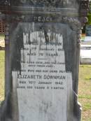 James DOWNMAN died 7 Jan 1917 aged 76 years; wife Elizabeth DOWNMAN died 10 Jan 1942 aged 100 years 5 months, mother; Logan Village Cemetery, Beaudesert 