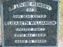 sister Elizabeth WILLIAMSON died 20 May 1962 aged 86 years; Logan Village Cemetery, Beaudesert 