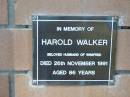 Harold WALKER husband of Winifred, died 26 Nov 1991 aged 86 years; Logan Village Cemetery, Beaudesert 