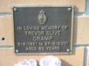 Trevor Clive CRAMP 5-4-1921 - 27-5-2001 aged 80 years; Logan Village Cemetery, Beaudesert 