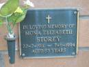 Monda Elizabeth STOREY 22-2-1911 - 7-6-1994 aged 83 years; Logan Village Cemetery, Beaudesert 